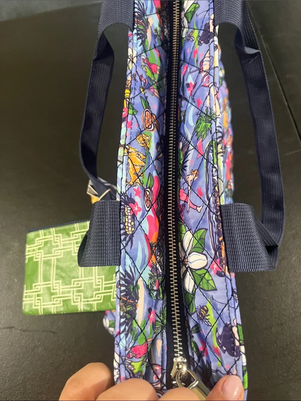 Katherine Way Quilted Tropical Print Insulated Tote with coin pouch Blue & Green